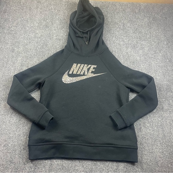 Nike Tops - NIKE Women’s Rally Funnel Neck Metallic Logo  Hoodie Sweatshirt Black size Small
